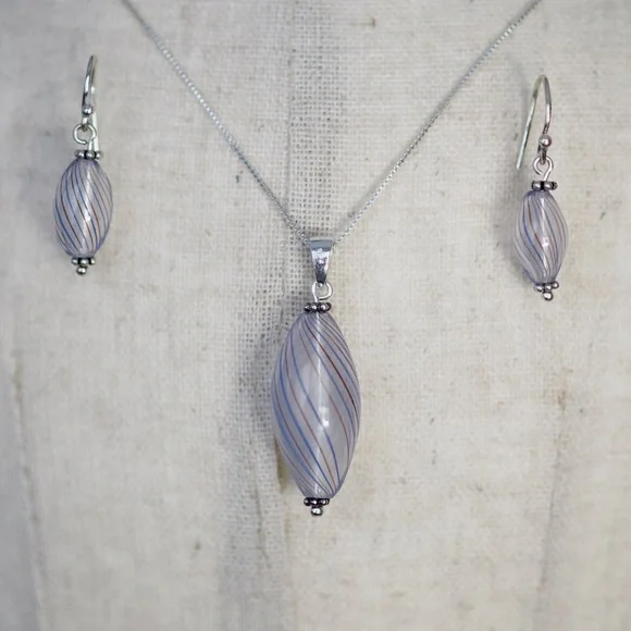 MWS 925 Italy Hand Made Glass Necklace and Earring Set - Picture 5 of 11